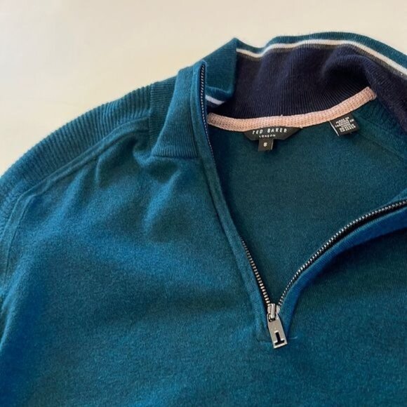 Ted Baker London Knitted 1/4 Zip Funnel Neck Sweater Size XL Viscose Cotton - Picture 9 of 14